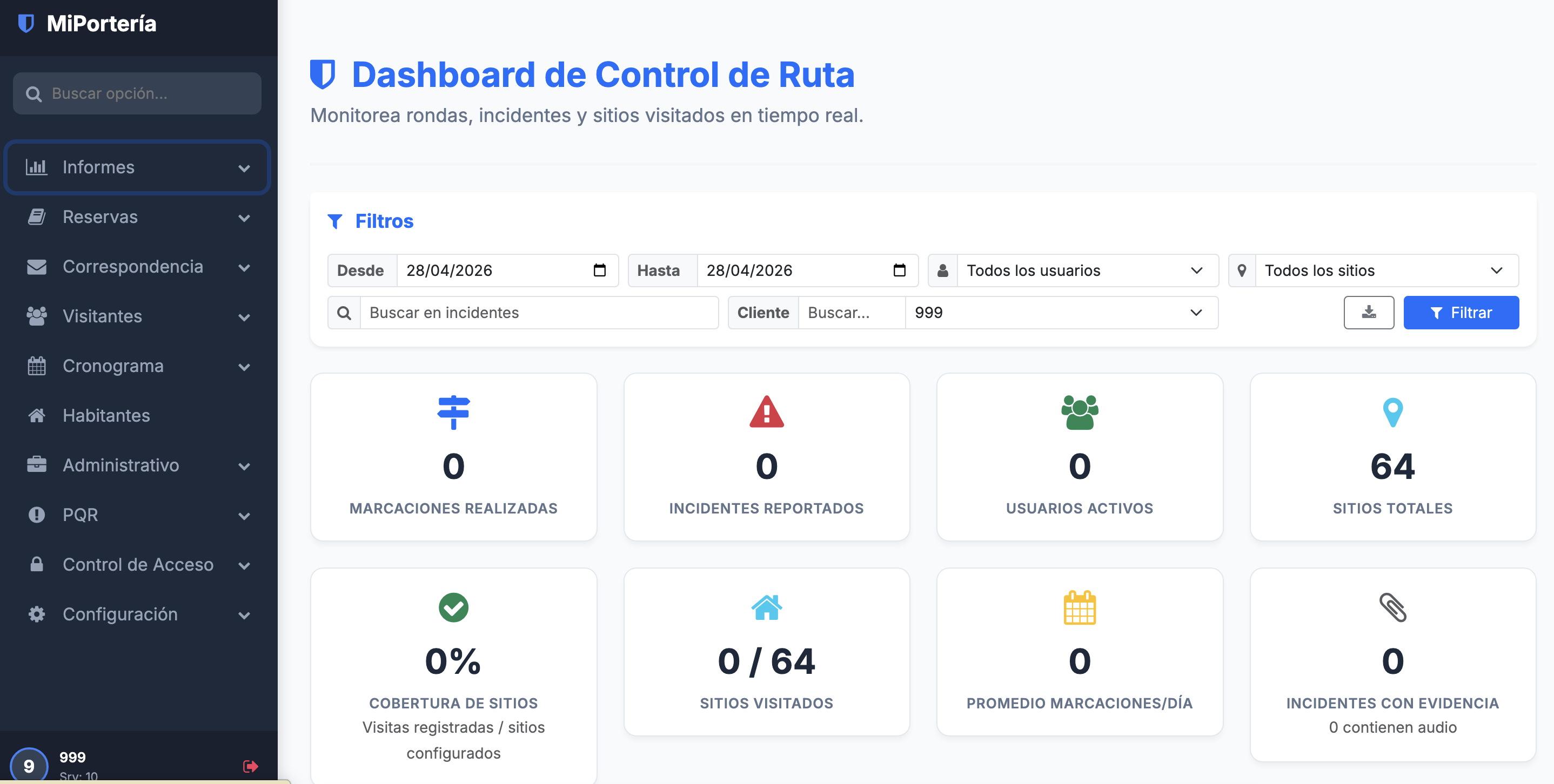 Dashboard de Control de Ruta