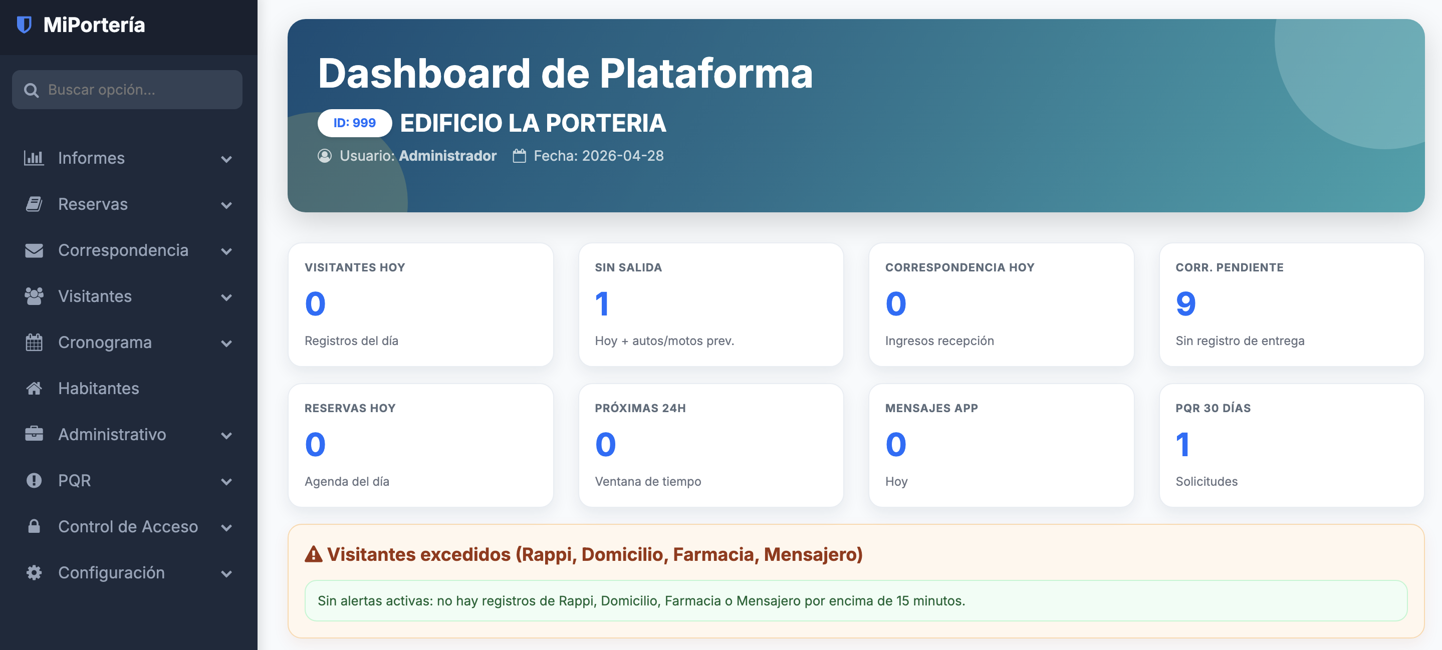 Dashboard de propiedad horizontal y administracion